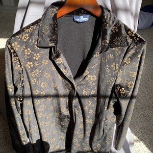 Crushed velvet black and gold flower long sleeve